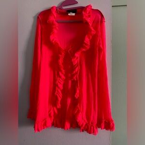 JEAN PAUL GAULTIER MAILLE HOT PINK MESH CARDIGAN TOP, SIZE L , VINTAGE